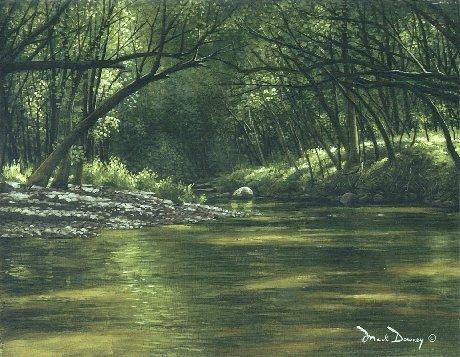 "Kayak Canopy" painting of a stream and woods in Hawaii
