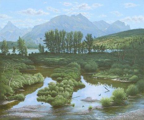 "Shifting Shadows" painting of the mountains in Glacier National Park