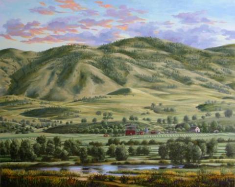 The wonderful expansiveness of this farm is captured in this original oil painting